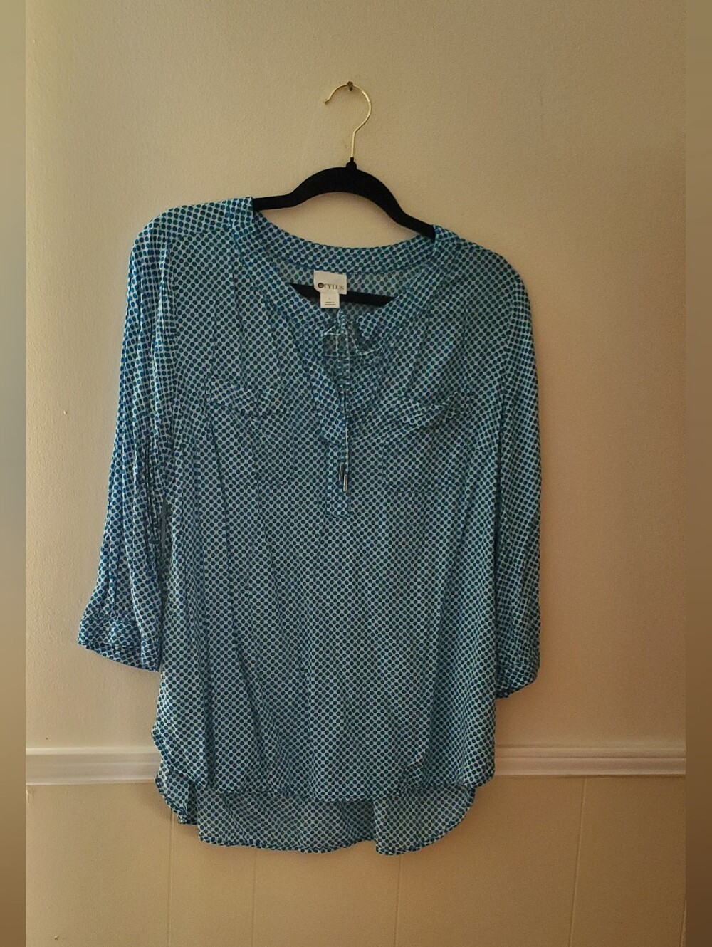 Style & Co. Blue Geometric Henley Tunic